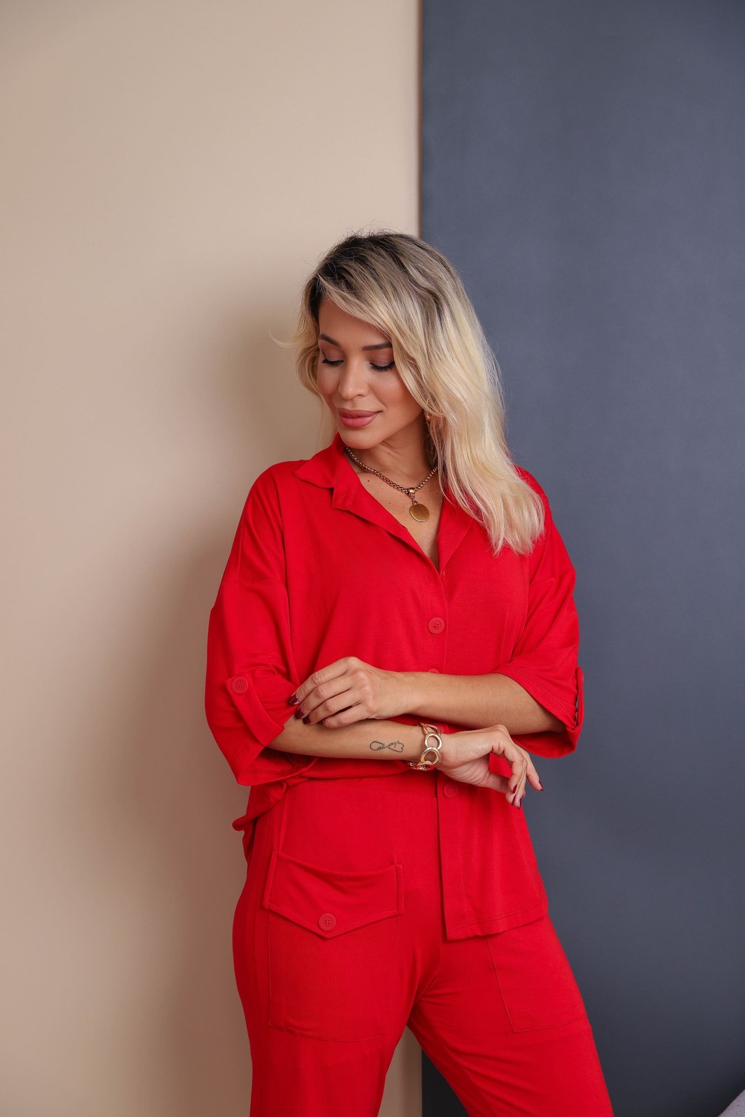 Conjunto Camisa Oversized Luiza 2.0 vermelho