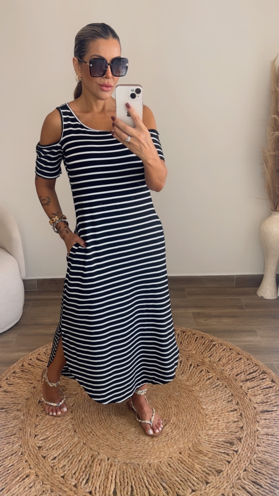 Vestido Giulia Listra Preto/Branco