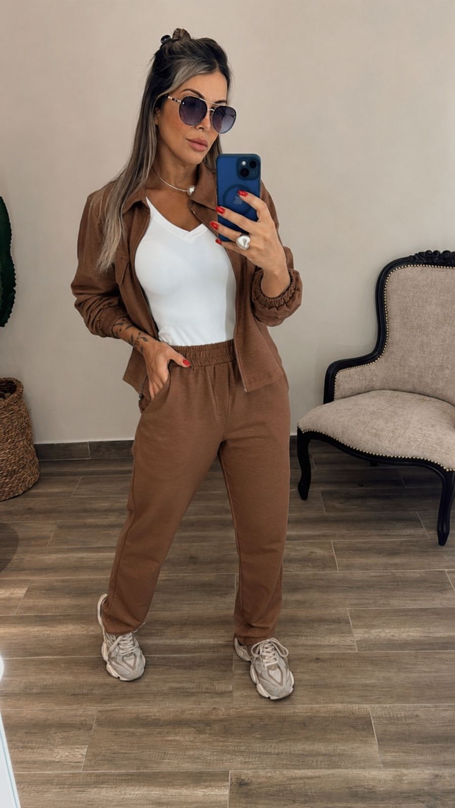 Conjunto Feminino Em Moletom Fleece Marrom chocolate Gloria Conjunto Feminino Em Moletom Fleece Marrom chocolate Gloria