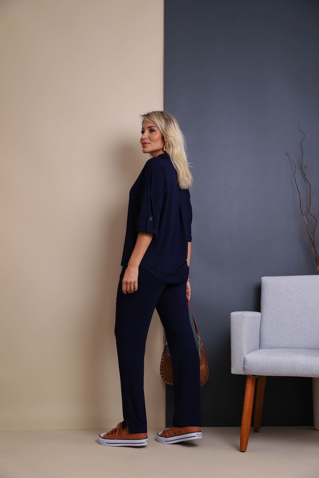 Conjunto de camisa oversized Luiza 2.0 Marinho