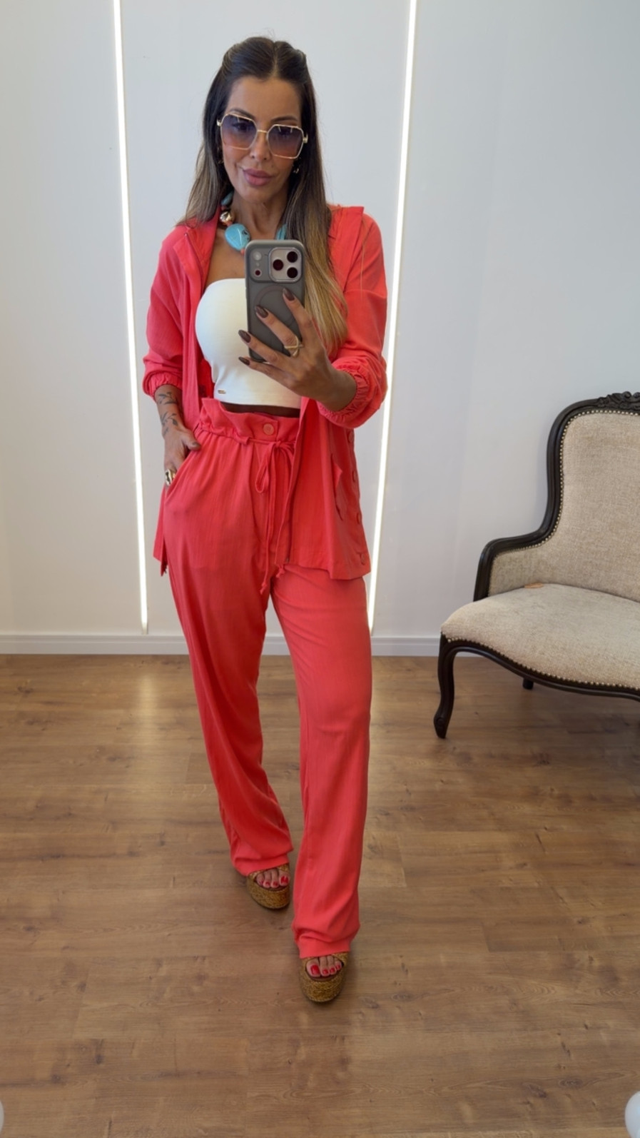 Conjunto em Alfaiataria Premium de Viscose Maquinetado Thalita Rose Blush Conjunto em Alfaiataria Premium de Viscose Maquinetado Thalita Rose Blush