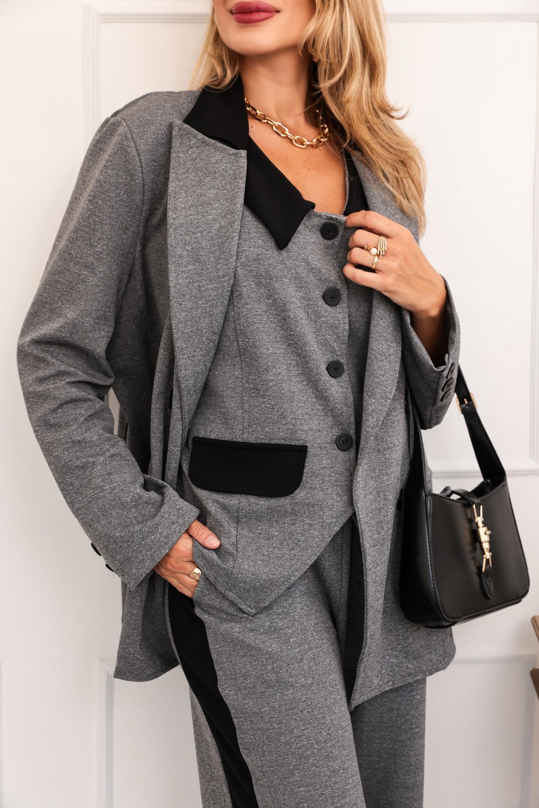 Conjunto Feminino 3 Peças Andréa Cinza com Preto Conjunto Feminino 3 Peças Andréa Cinza com Preto