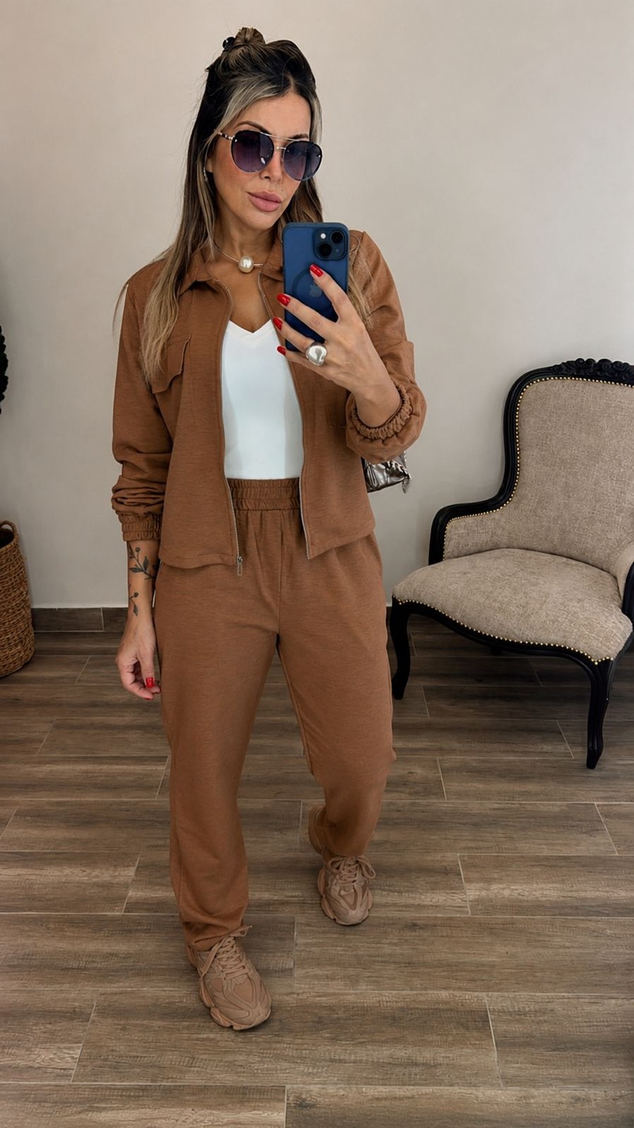 Conjunto Feminino Em Moletom Fleece Marrom chocolate Gloria Conjunto Feminino Em Moletom Fleece Marrom chocolate Gloria