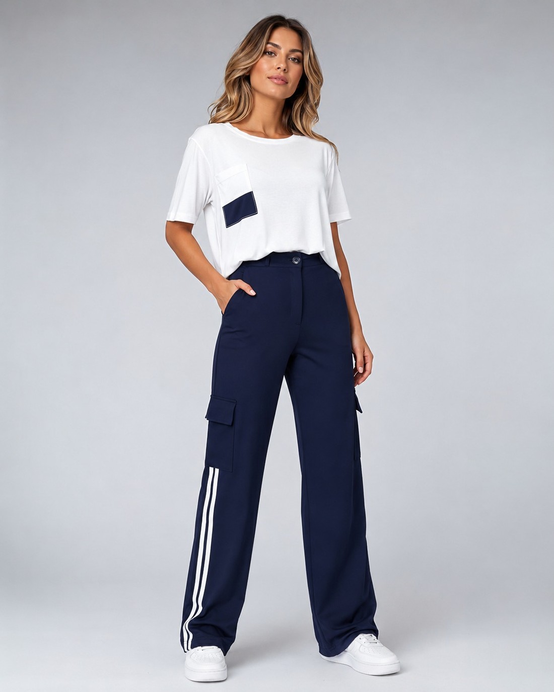 Conjunto com t Shirts e Pantalona Bicolor Maria Preto/Off Conjunto com t Shirts e Pantalona Bicolor Maria Preto/Off