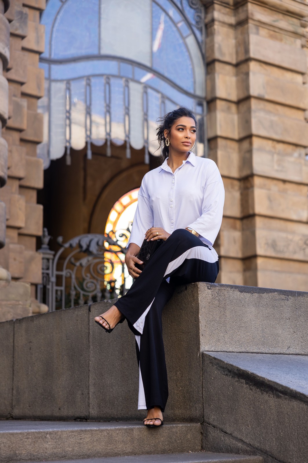 Conjunto de Camisa e Calça Bicolor Daniele