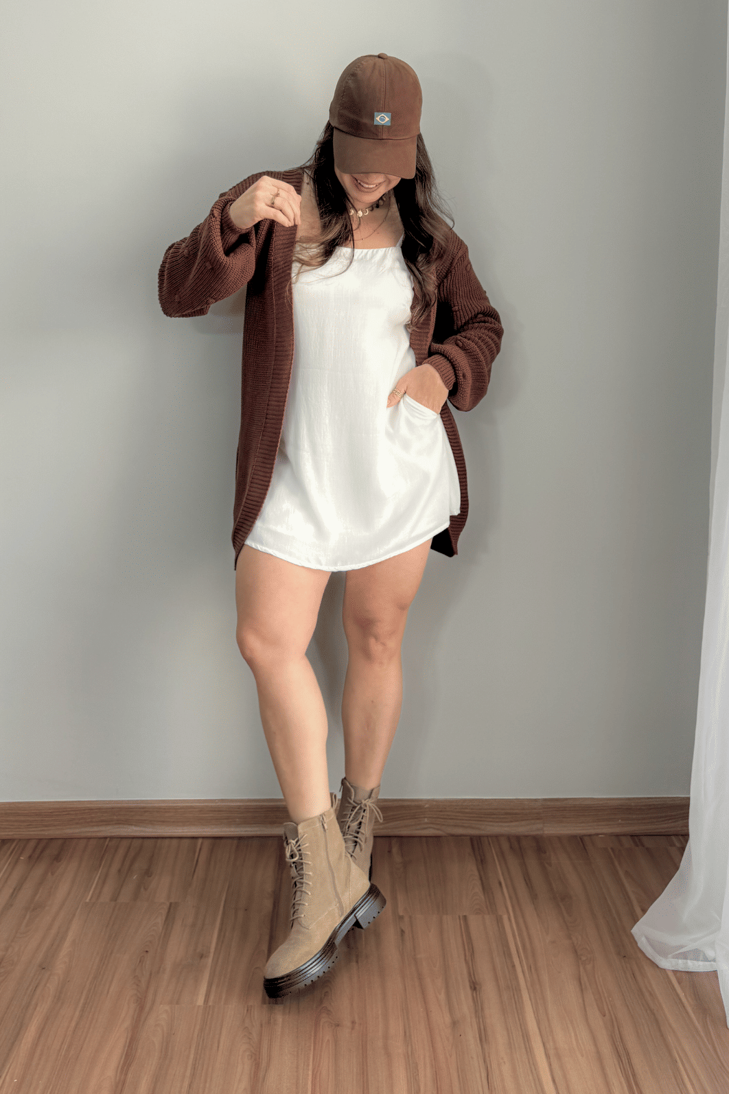 Cardigan bolinhas em tricô marrom Cardigan bolinhas em tricô marrom