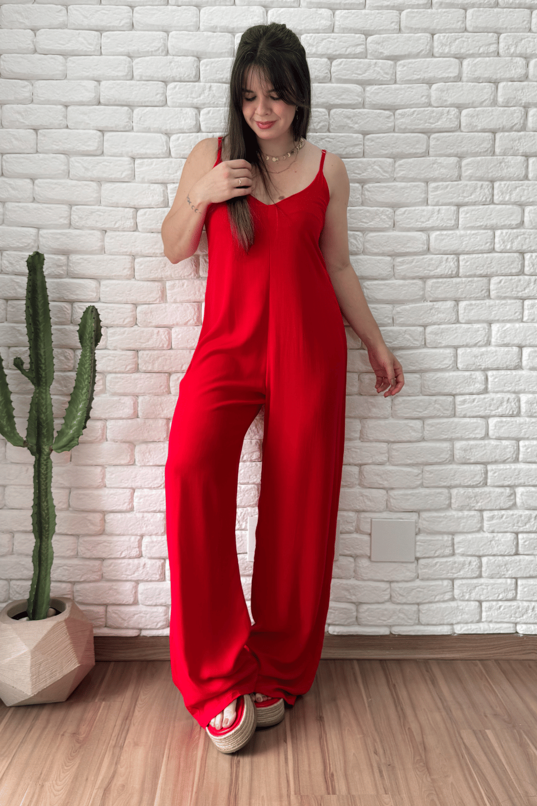 Macacão Jully Vermelho - Alongado Macacão Jully Vermelho - Alongado