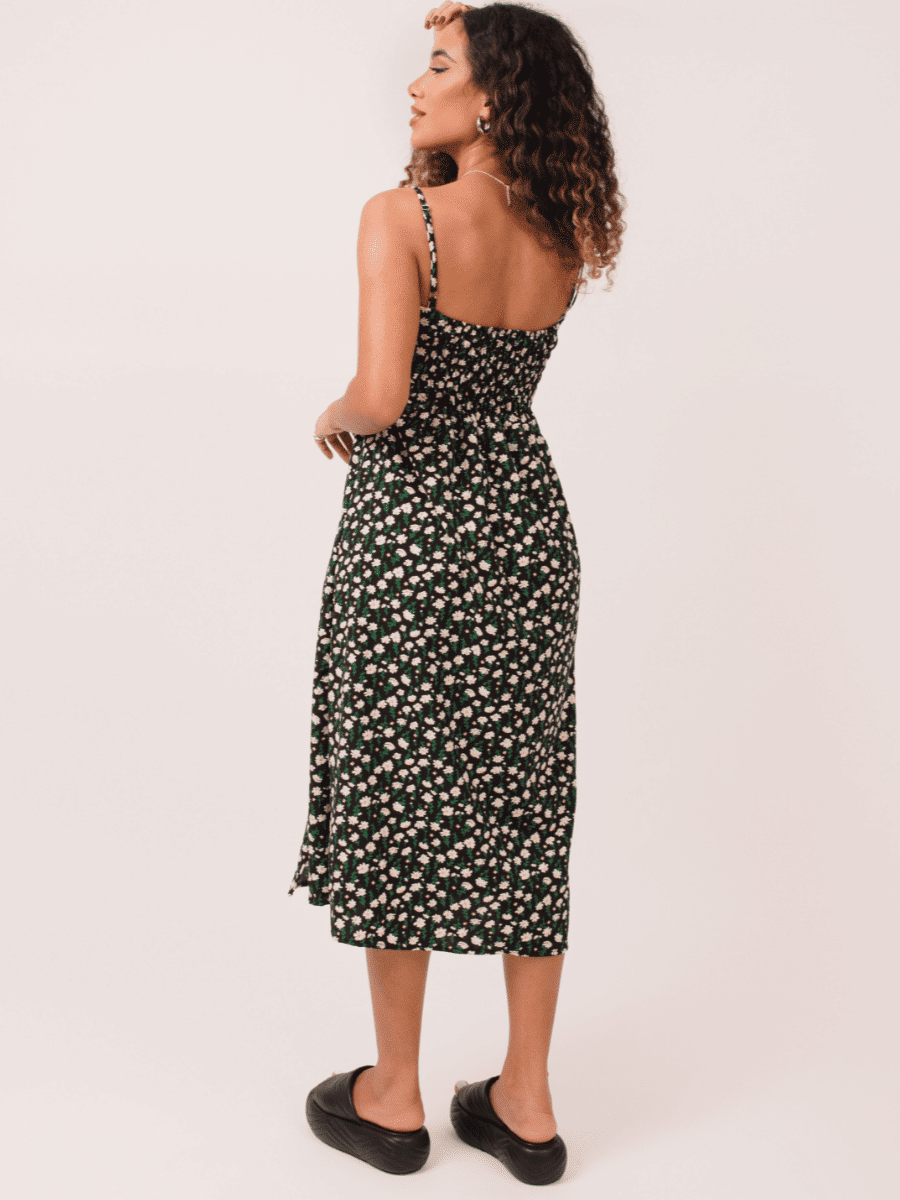 Vestido Midi Cecilia Floral Preto Vestido Midi Cecilia Floral Preto