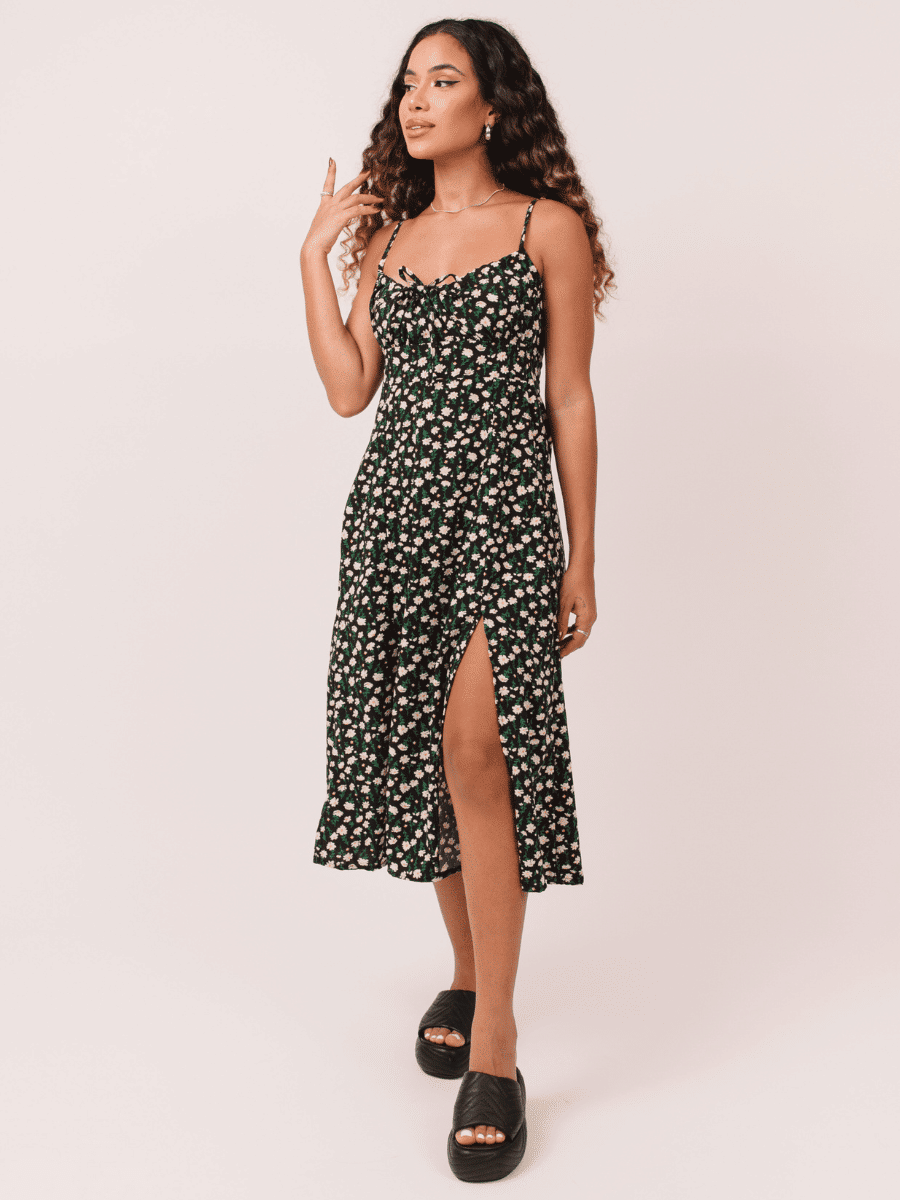 Vestido Midi Cecilia Floral Preto Vestido Midi Cecilia Floral Preto