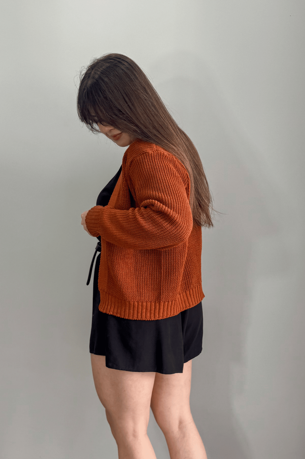 Cardigan curto em tricô caramelo Cardigan curto em tricô caramelo