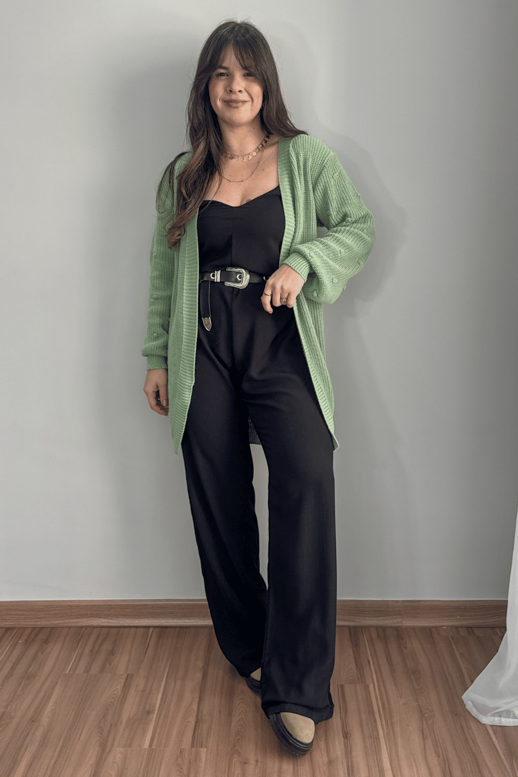 Cardigan bolinhas em tricô menta Cardigan bolinhas em tricô menta