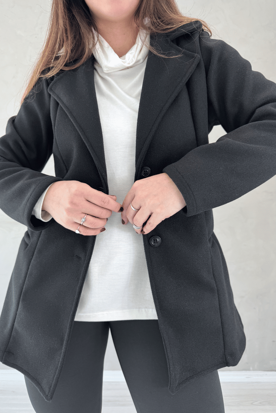 Casaco Alongado em Lã Batida Casaco Alongado em Lã Batida