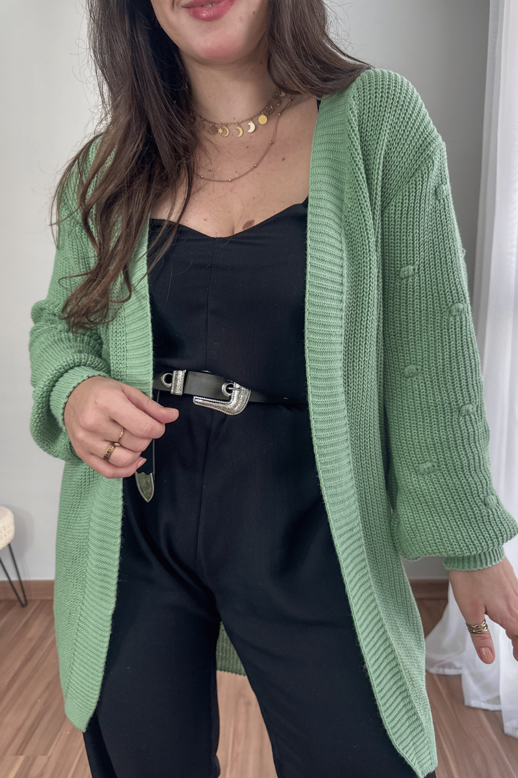 Cardigan bolinhas em tricô menta Cardigan bolinhas em tricô menta