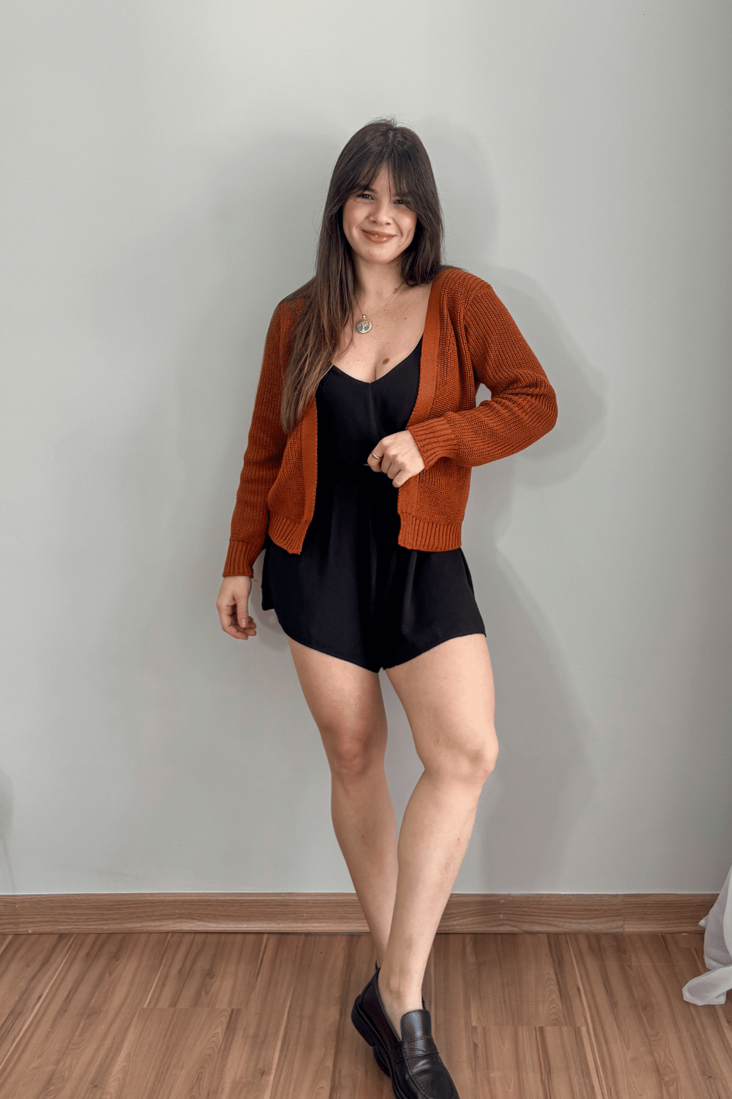 Cardigan curto em tricô caramelo Cardigan curto em tricô caramelo