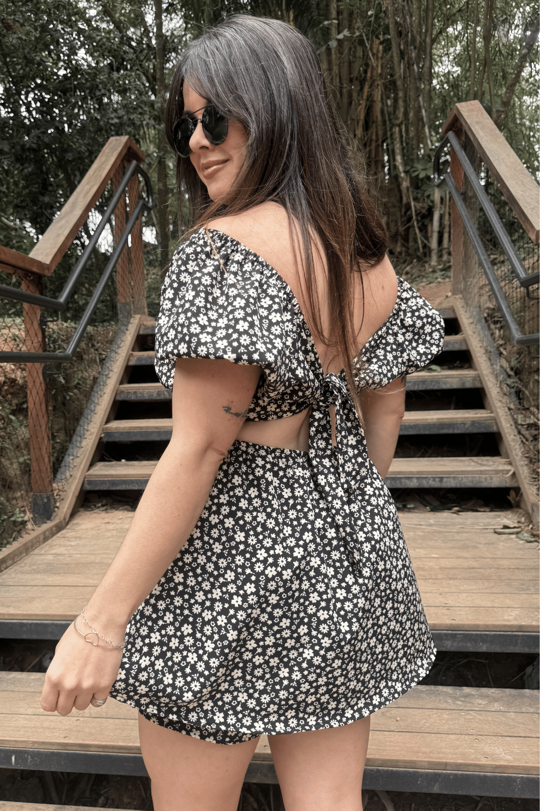 Macaquinho dress estampa preto floral Macaquinho dress estampa preto floral