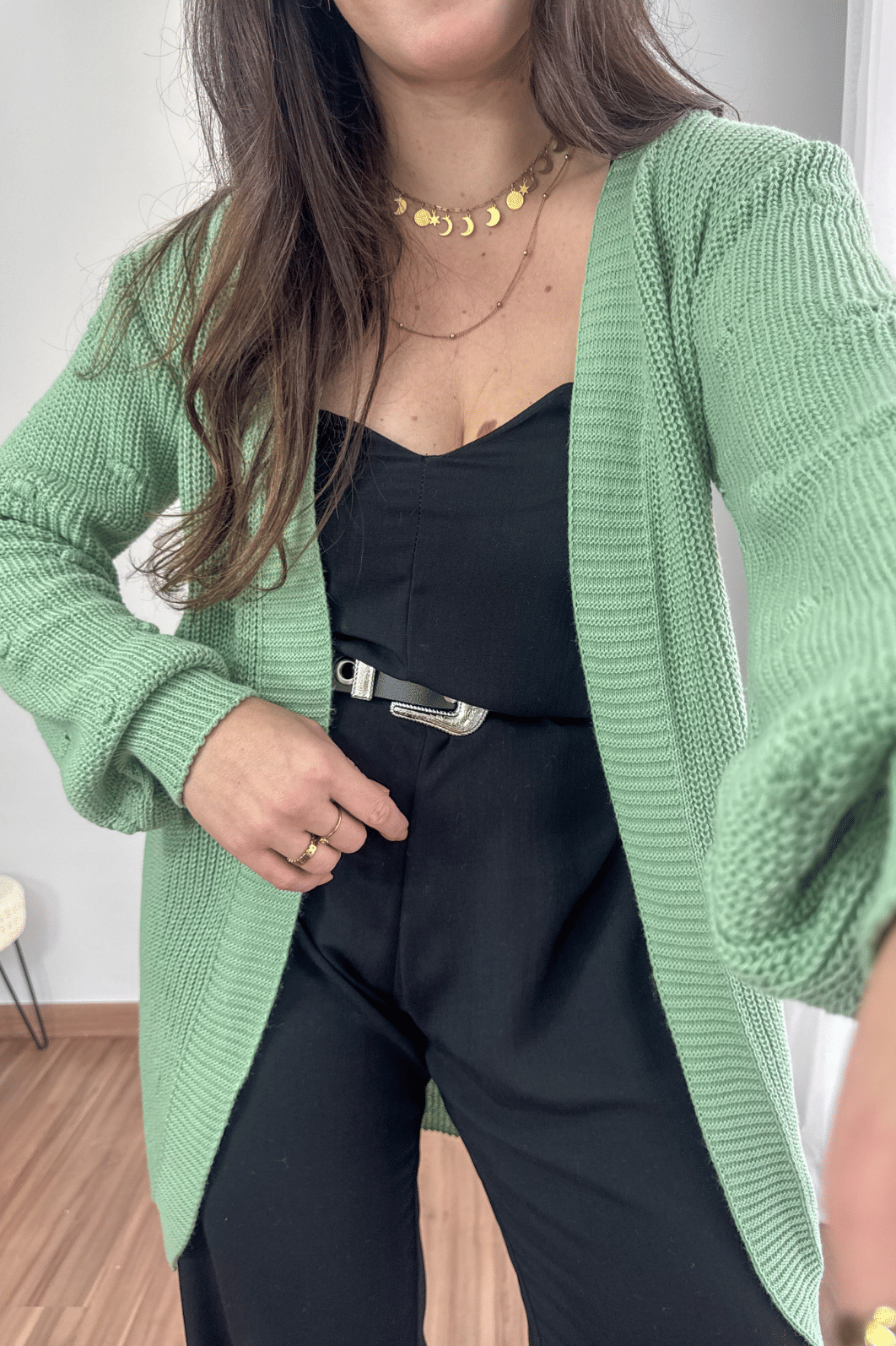 Cardigan bolinhas em tricô menta Cardigan bolinhas em tricô menta