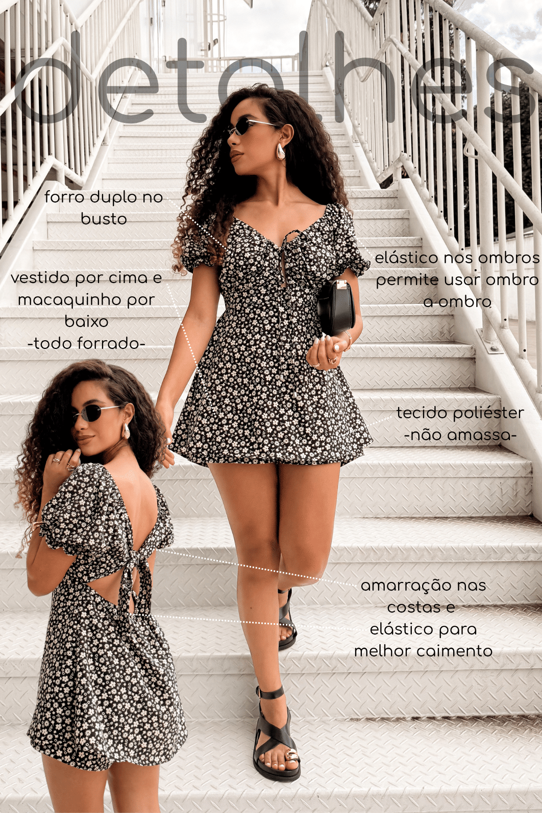 Macaquinho dress estampa preto floral Macaquinho dress estampa preto floral