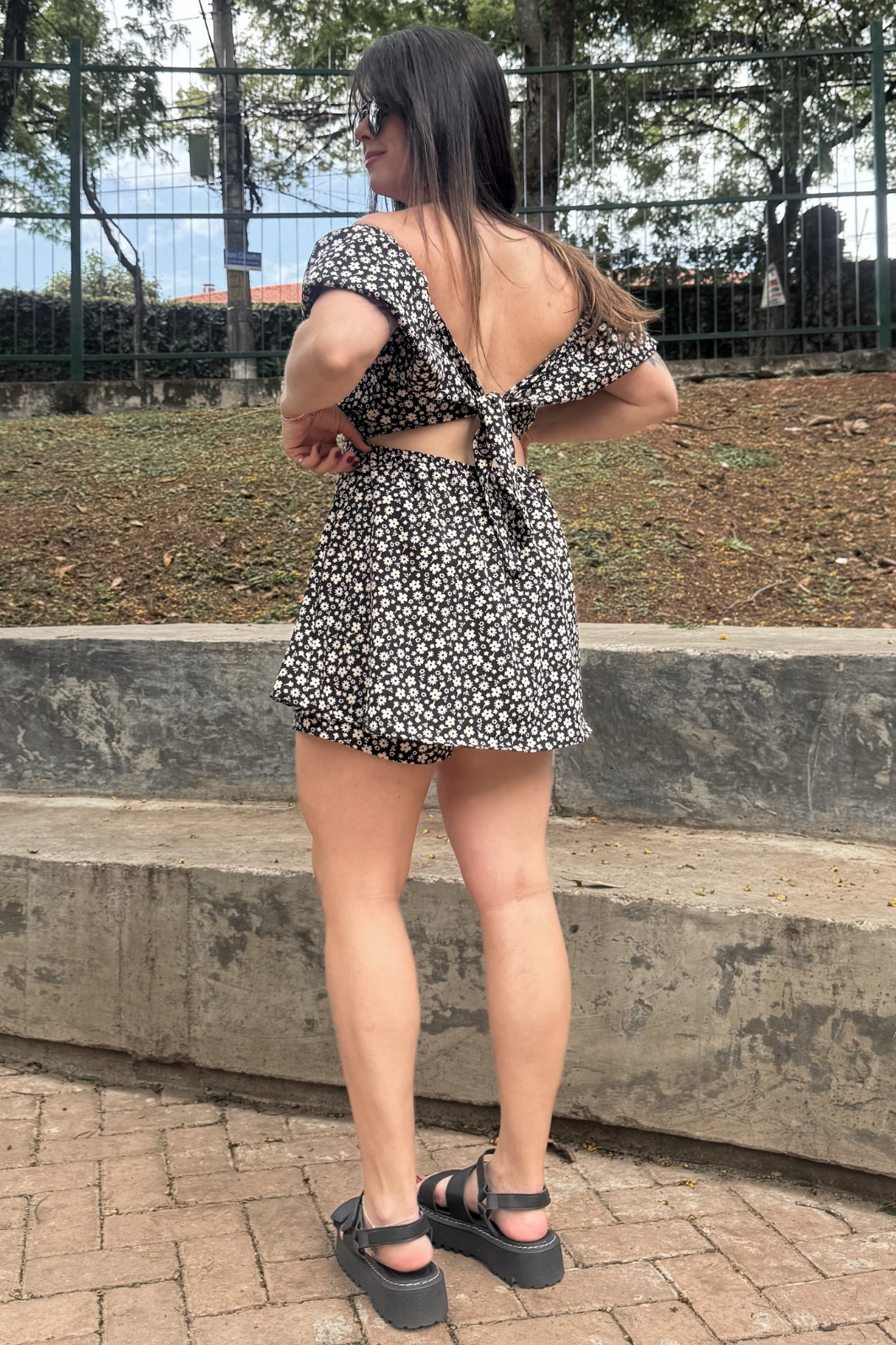 Macaquinho dress estampa preto floral Macaquinho dress estampa preto floral