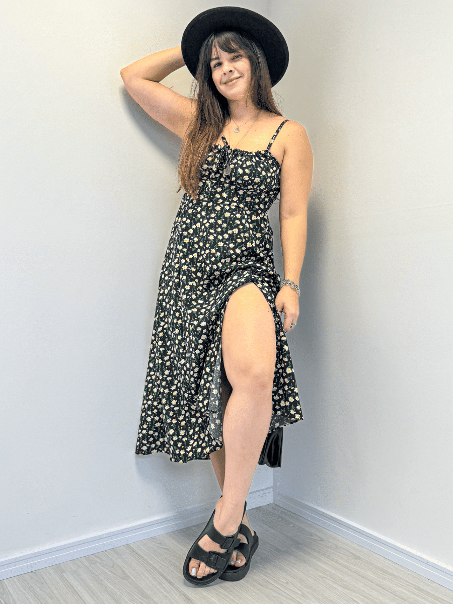 Vestido Midi Cecilia Floral Preto Vestido Midi Cecilia Floral Preto