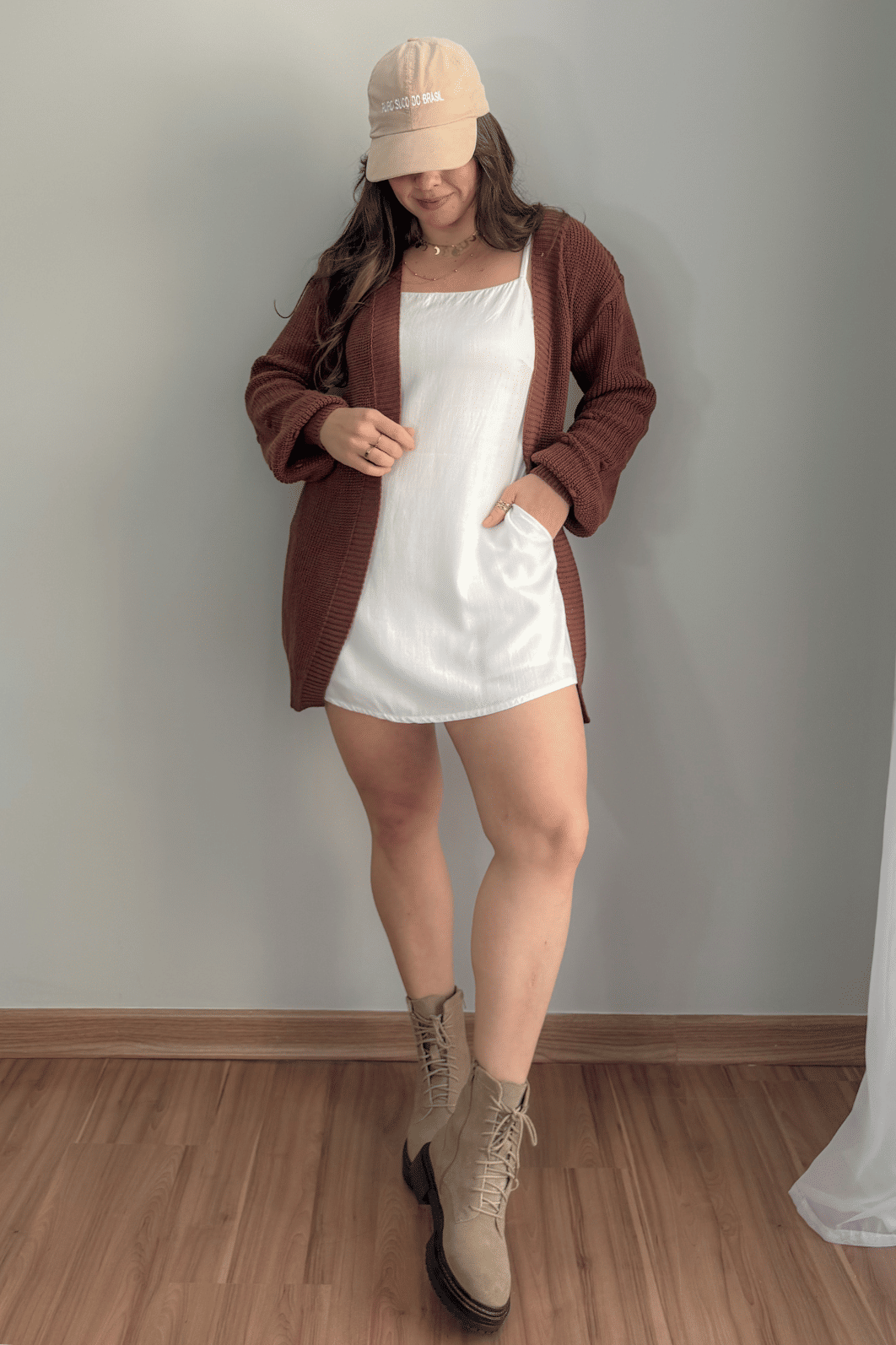 Cardigan bolinhas em tricô marrom Cardigan bolinhas em tricô marrom