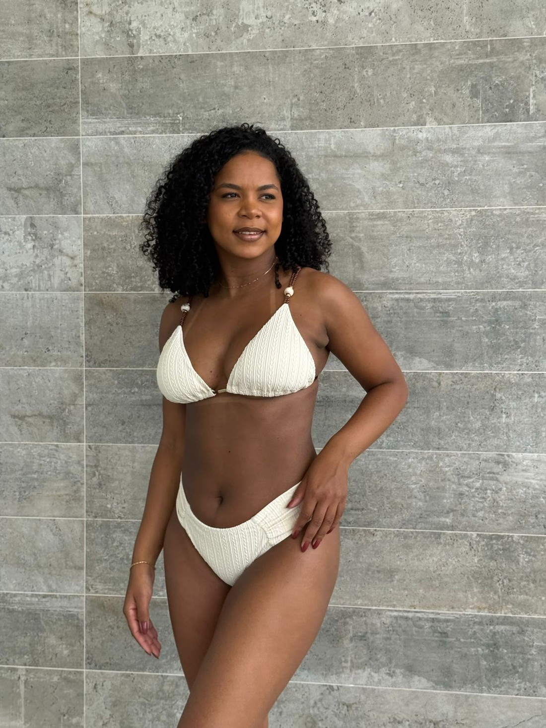 Conjunto Angélica  Borboleta Fio Duplo Off White com Marrom
