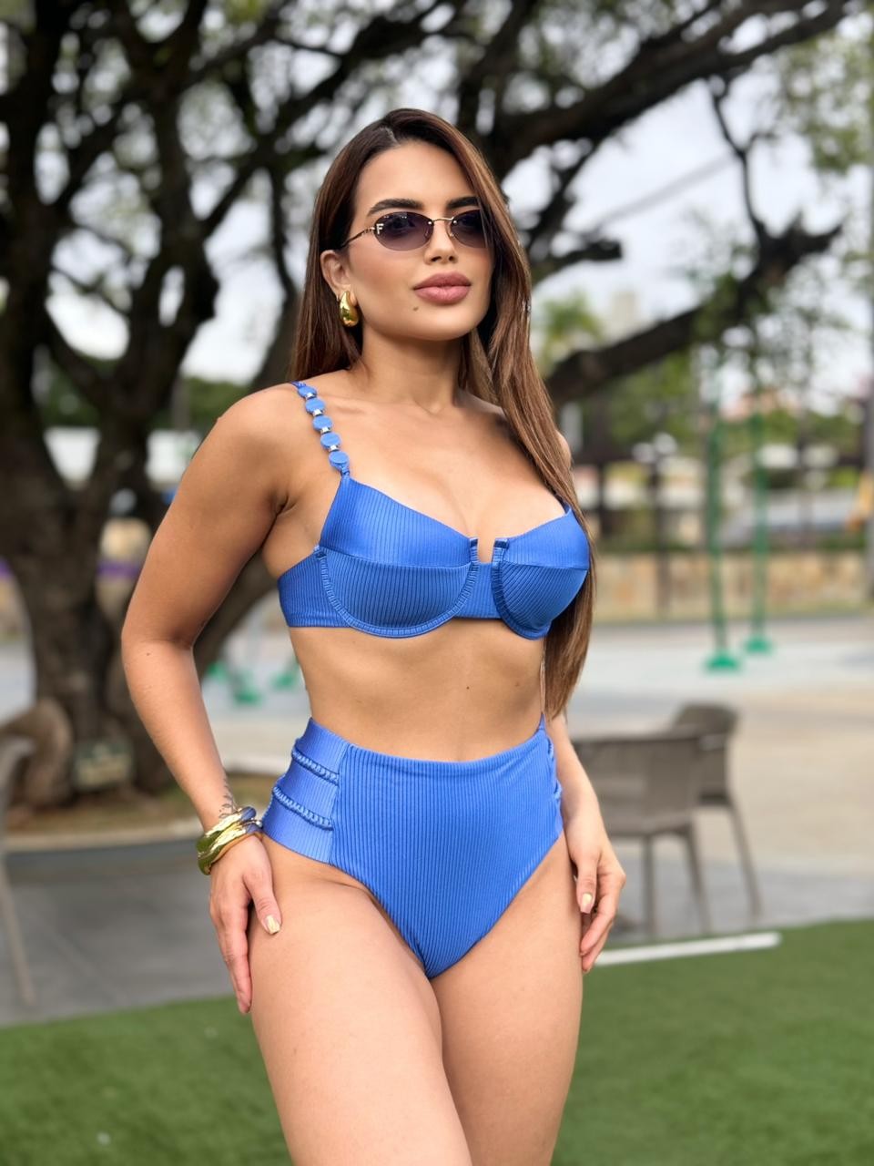 Aro Retrô Sofie com Hot Pants Pala e Tranças - Azul Aro Retrô Sofie com Hot Pants Pala e Tranças - Azul