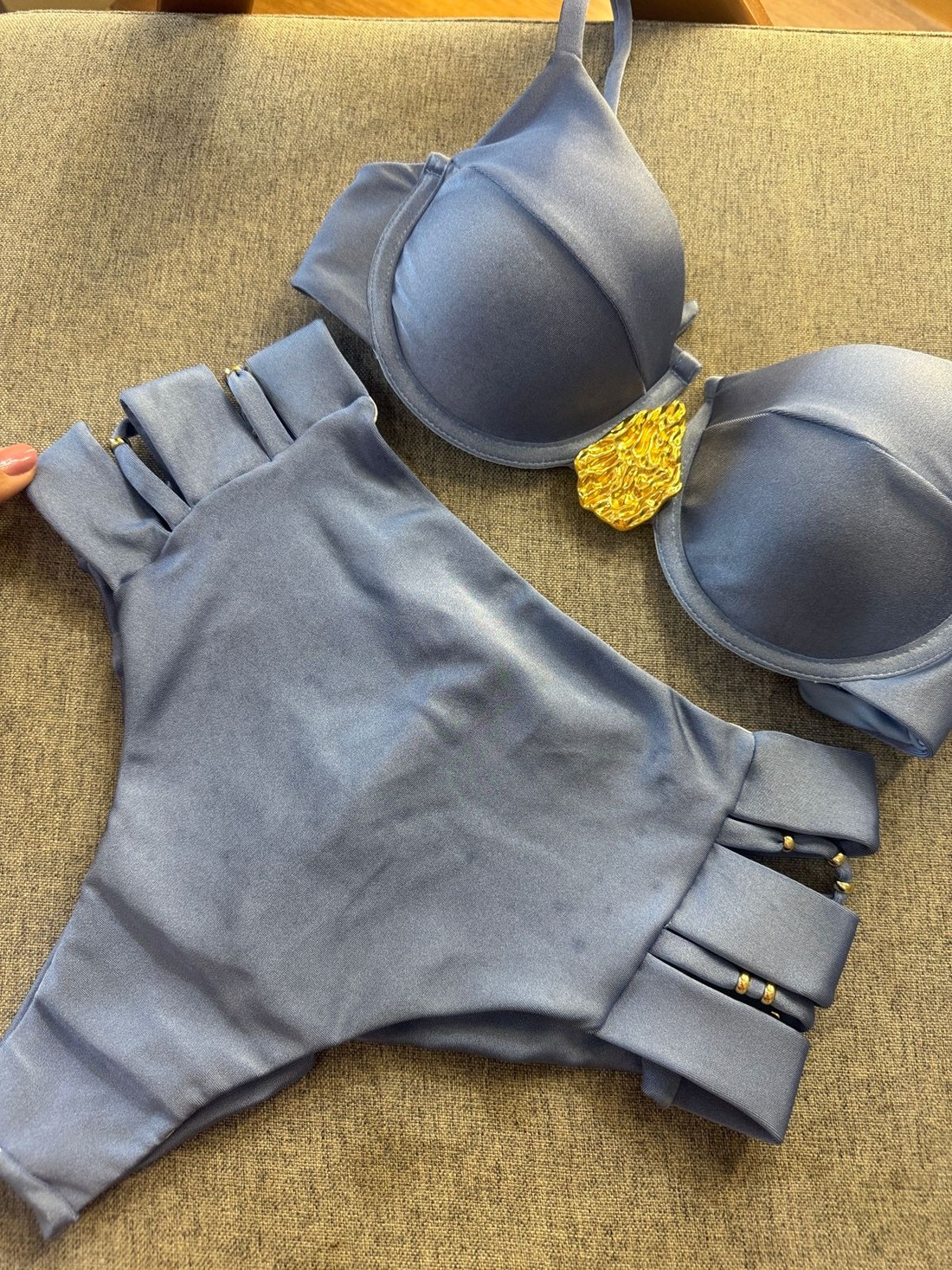 Aro Retrô-Orgânico com Hot Pants Luz - Azul Mediterrâneo