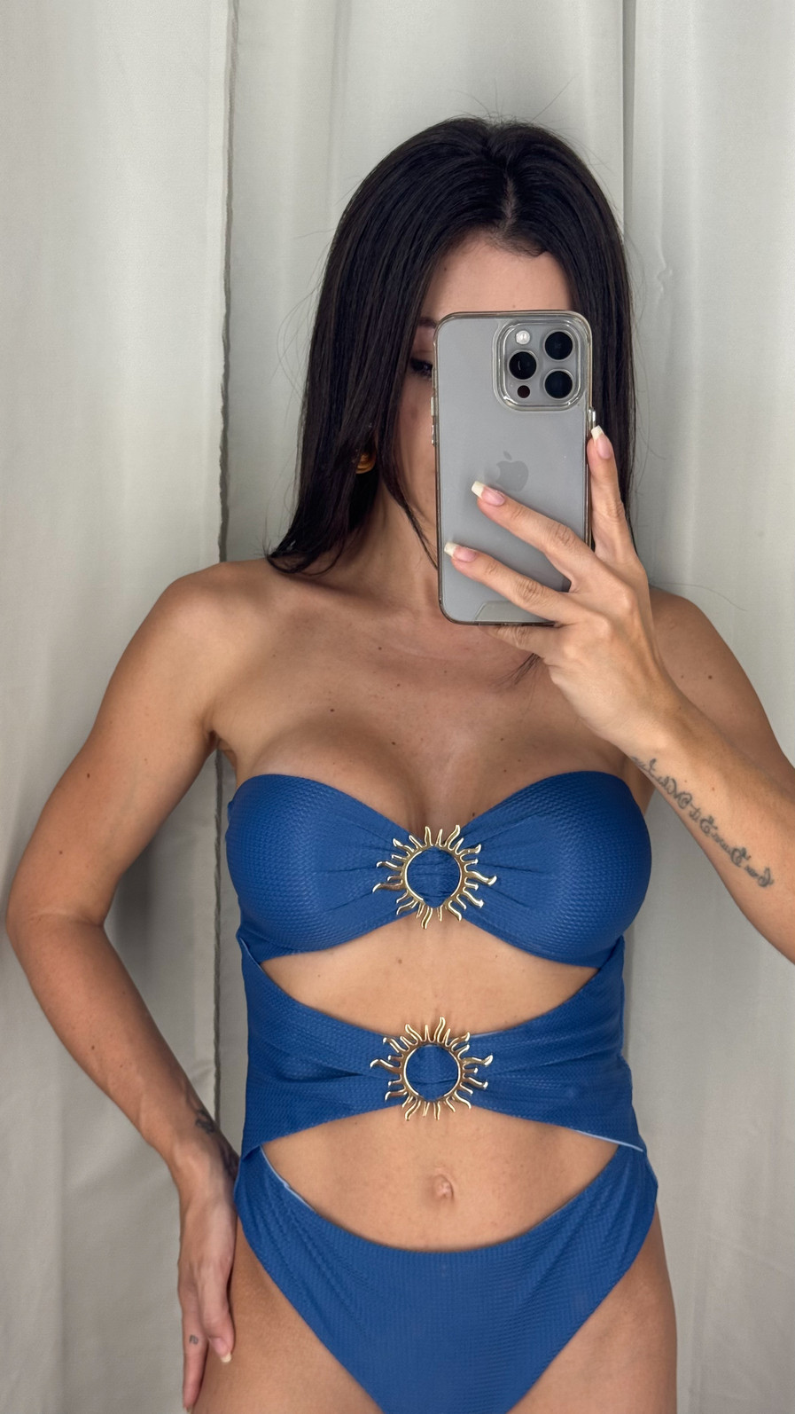 Maiô Tomara que Caia com Recorte Frontal e Argolas - Azul Maiô Tomara que Caia com Recorte Frontal e Argolas - Azul