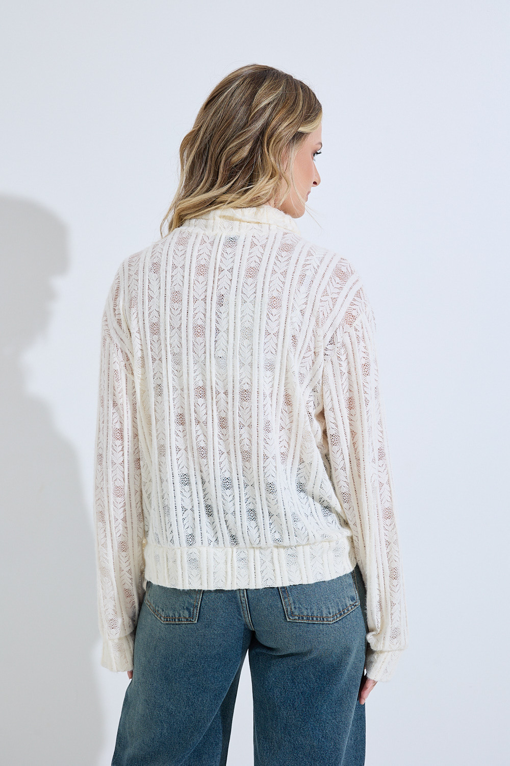 Blusa Gola Alta Rendada Celeste Blusa Gola Alta Rendada Celeste