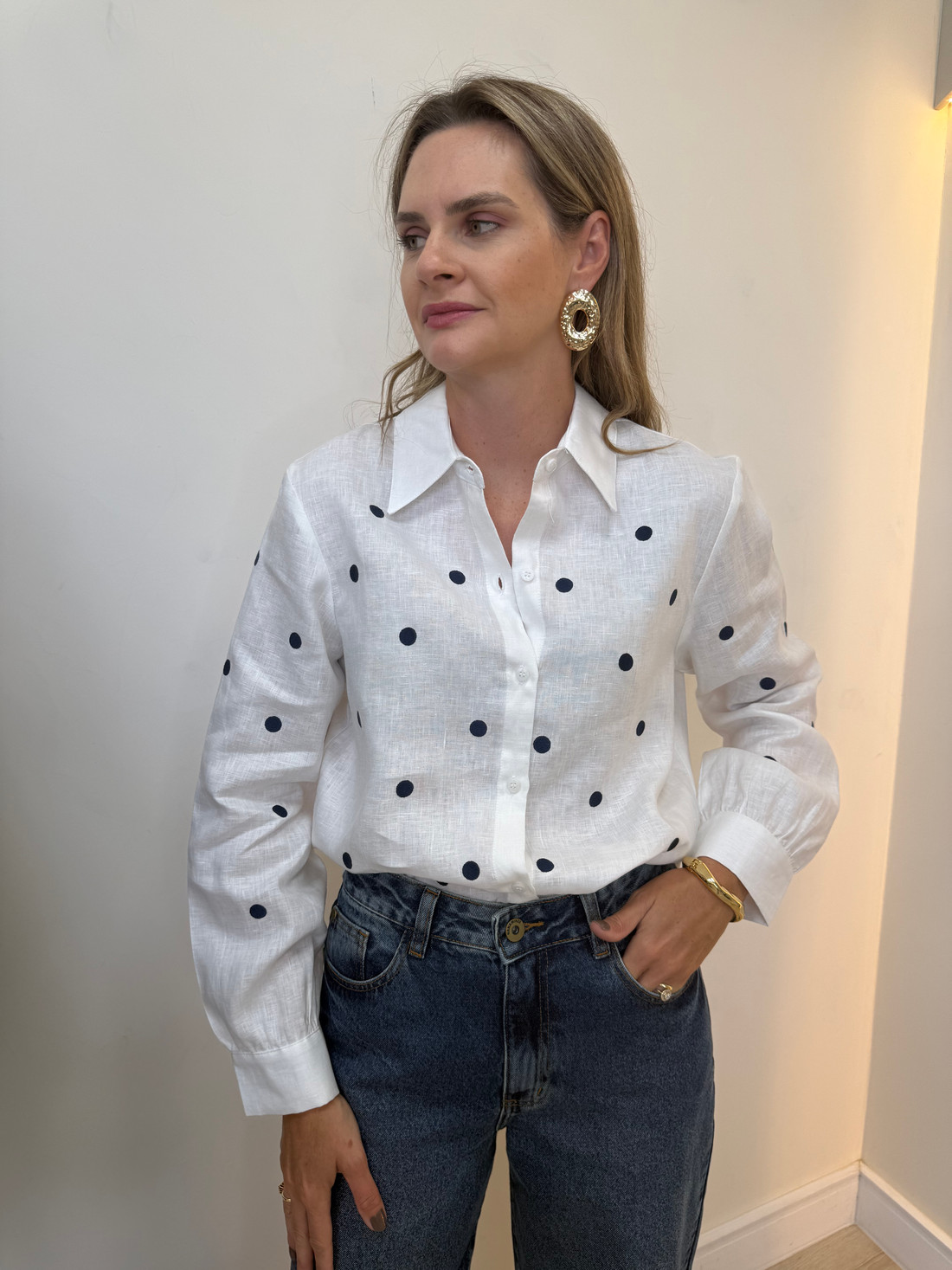 Camisa de Linho com Poá Amalia Camisa de Linho com Poá Amalia