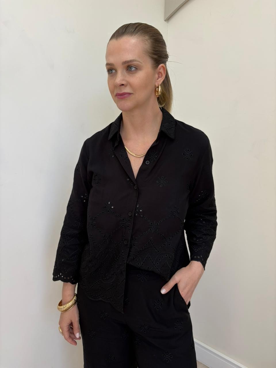 Camisa de Laise com Manga 7/8 Flora