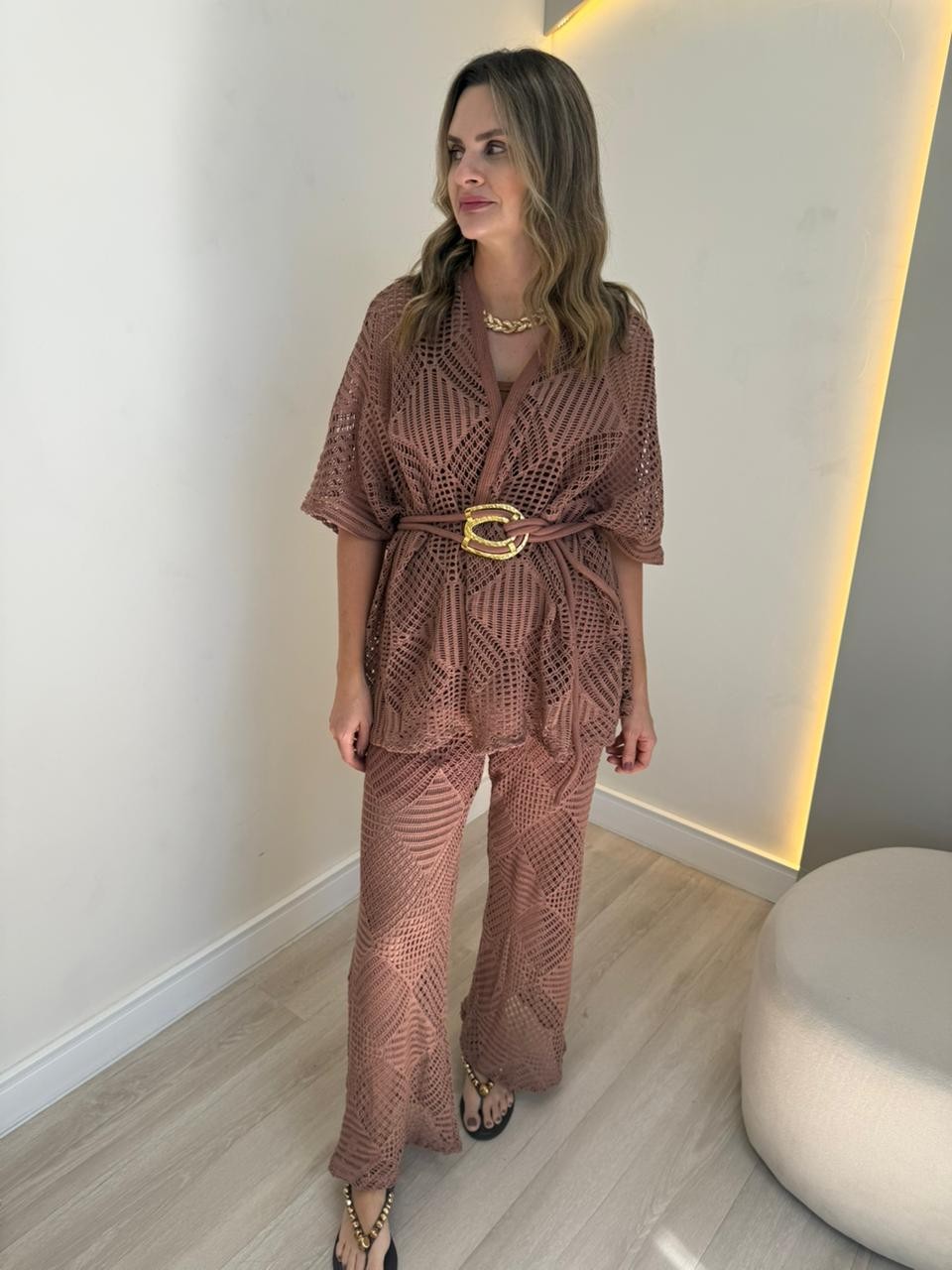 Kimono de Tricot com Cinto Paris Kimono de Tricot com Cinto Paris