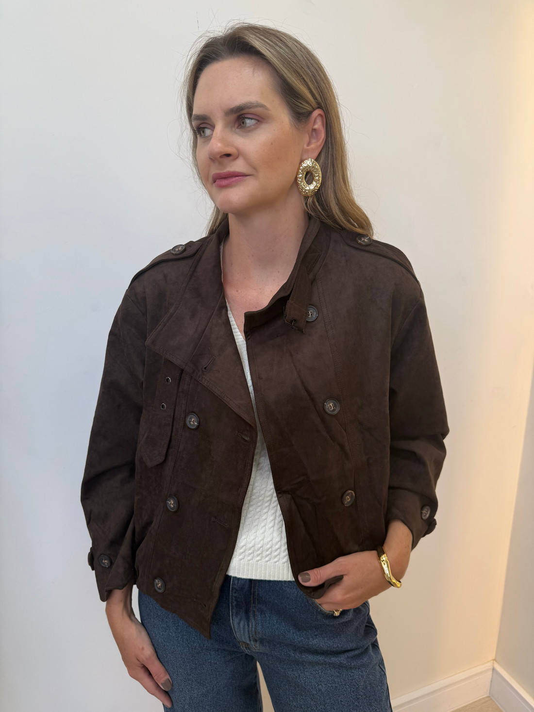 Jaqueta de Camurça com Franzido Atrás Perla Jaqueta de Camurça com Franzido Atrás Perla