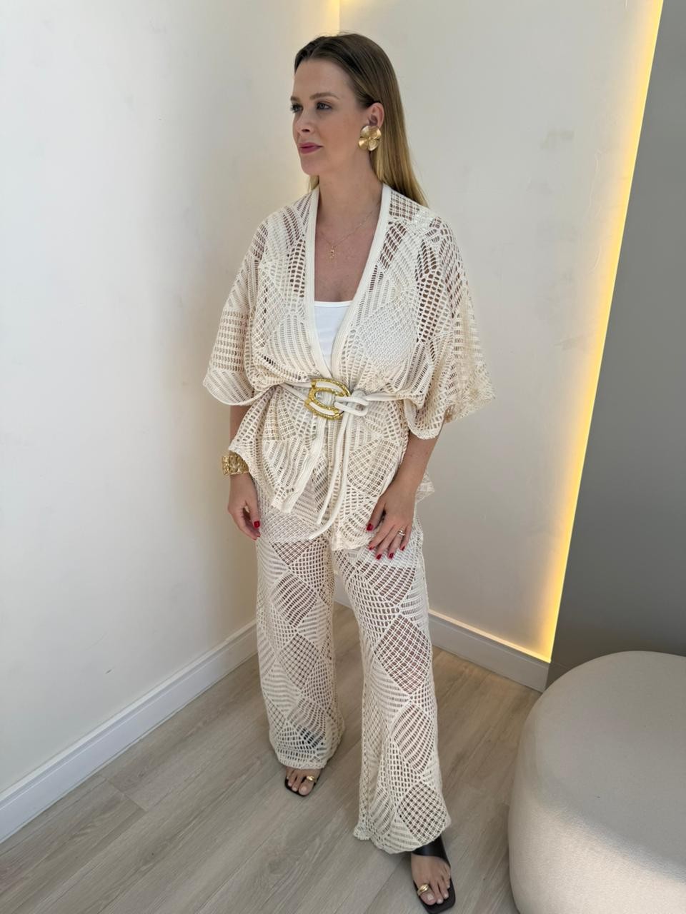 Kimono de Tricot com Cinto Paris Kimono de Tricot com Cinto Paris