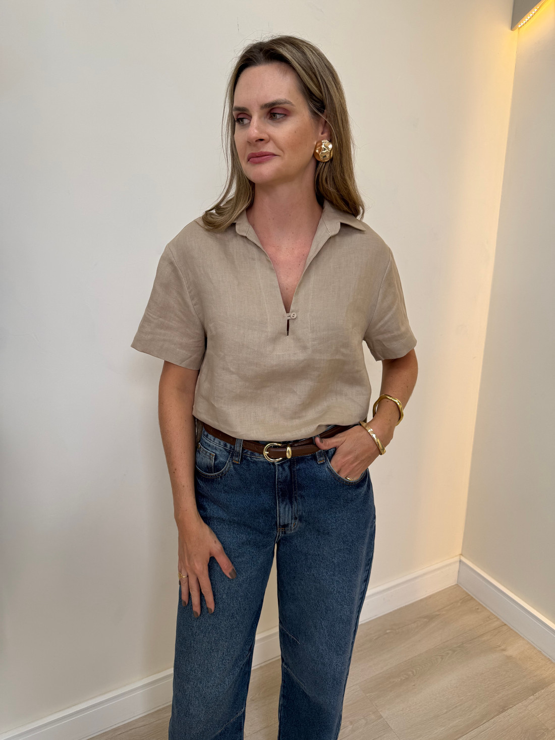 Blusa Polo de Linho Cindy Blusa Polo de Linho Cindy