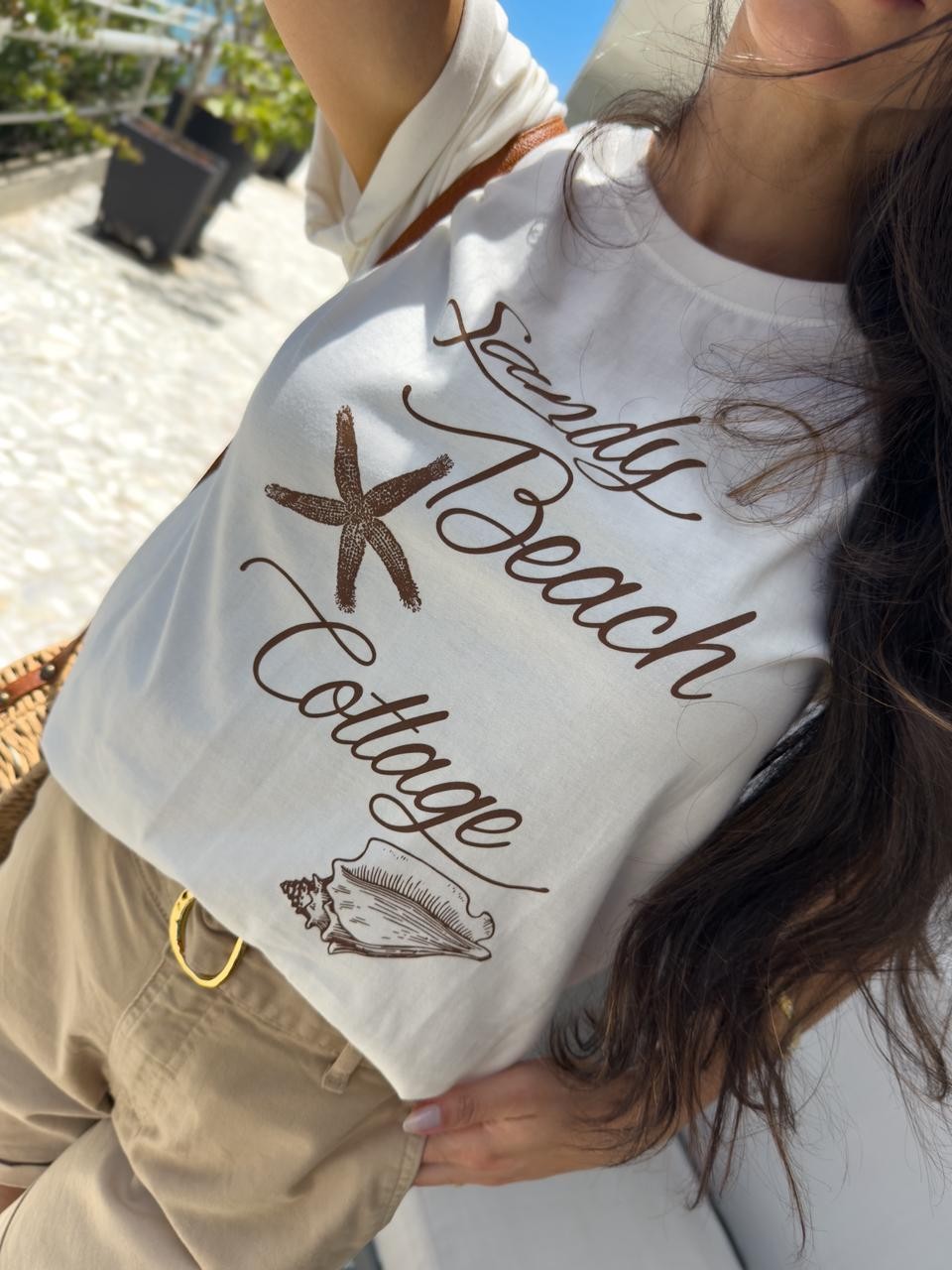 T-shirt Feminina Beach Cor Off White