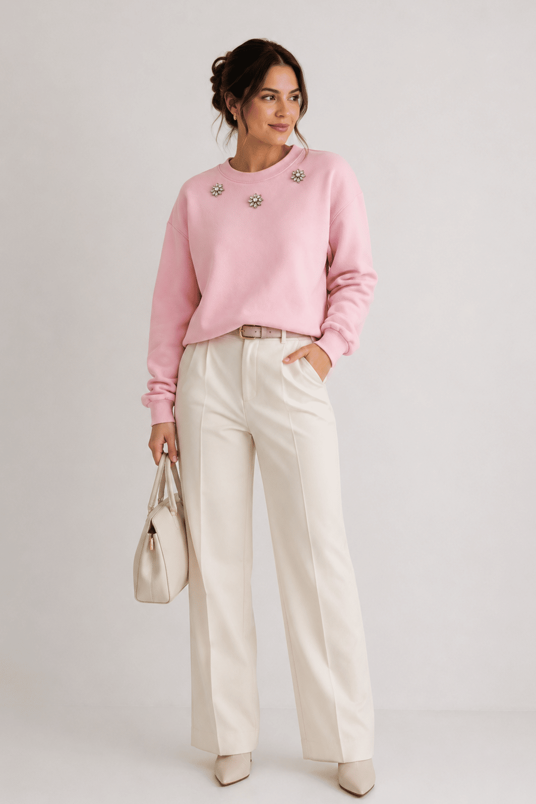 Moletom Sabrina Cor rosa claro bordado