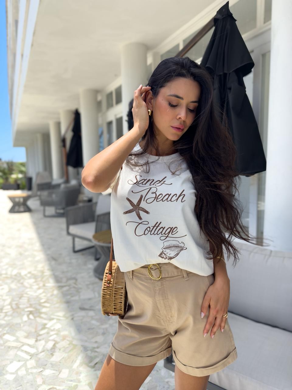 T-shirt Feminina Beach Cor Off White