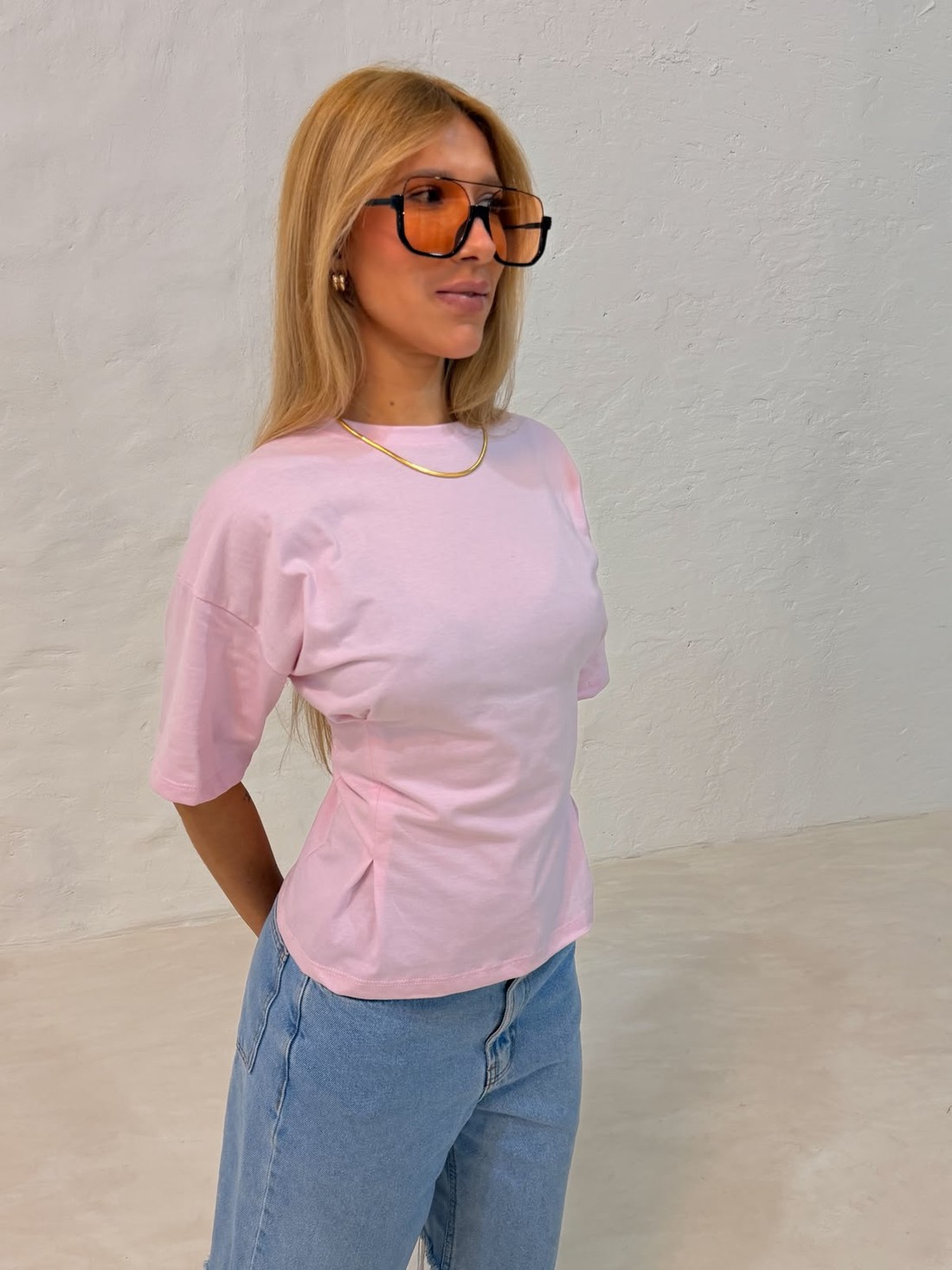Blusa Amanda detalhe trapeado cor rosa claro Blusa Amanda detalhe trapeado cor rosa claro