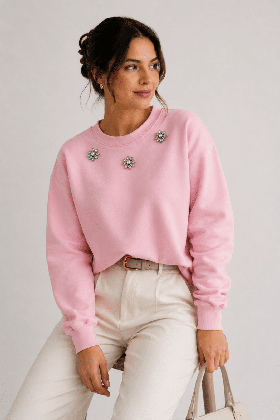 Moletom Sabrina Cor rosa claro bordado