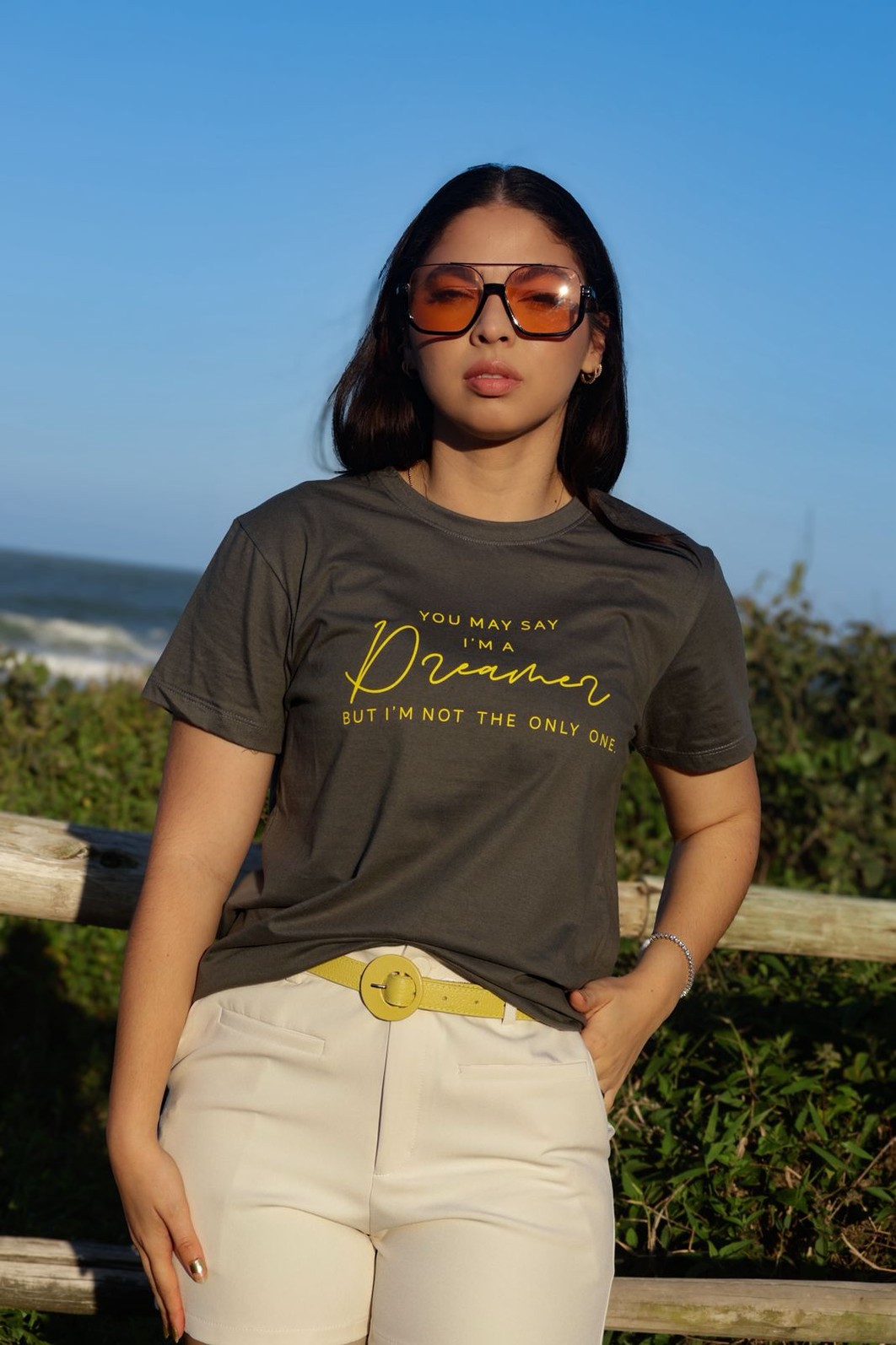 Camiseta T-shirt feminina Vittoria cor chumbo