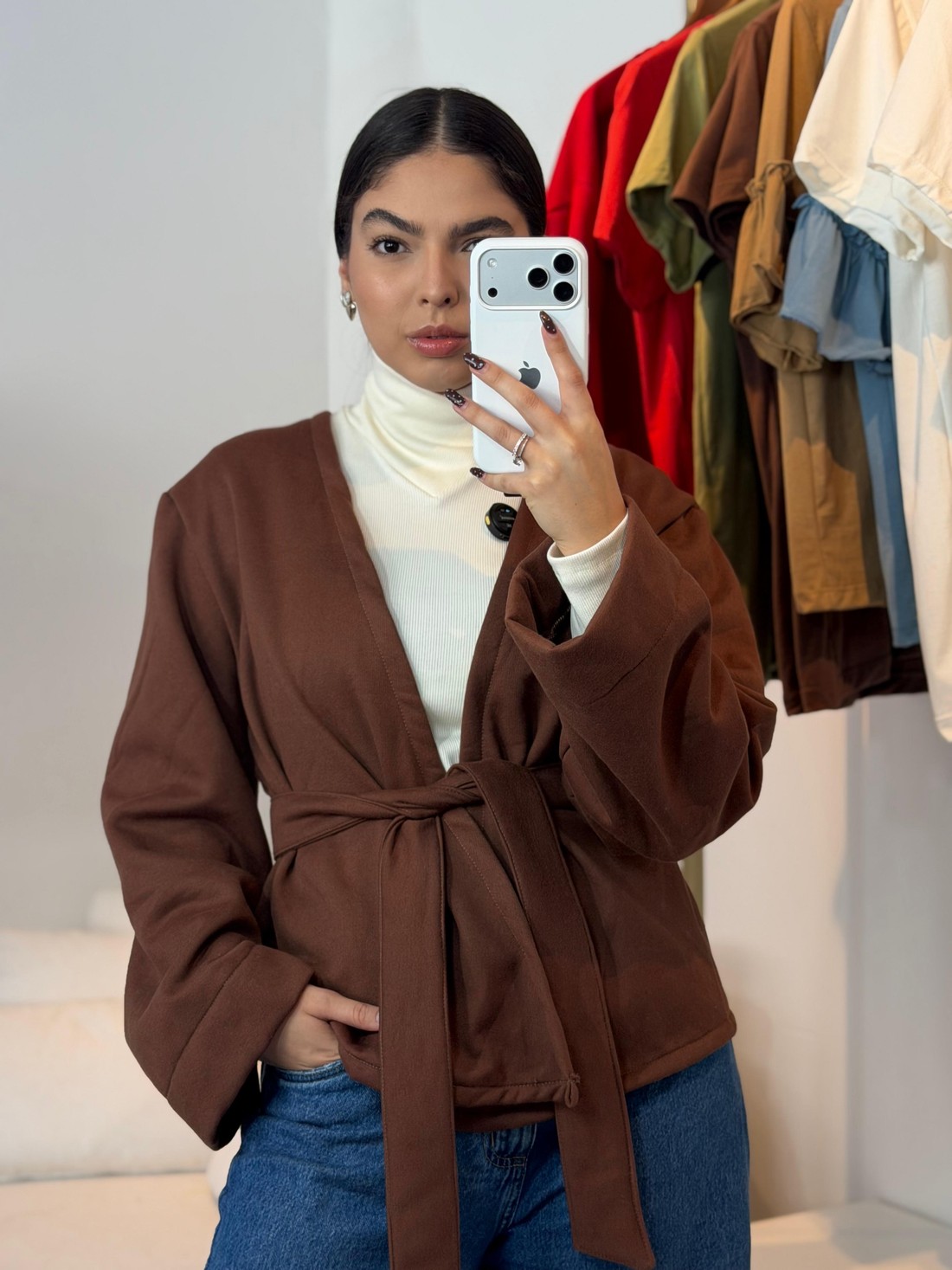 Casaco Cellina Fluido Transpassado Com Cinto Marrom