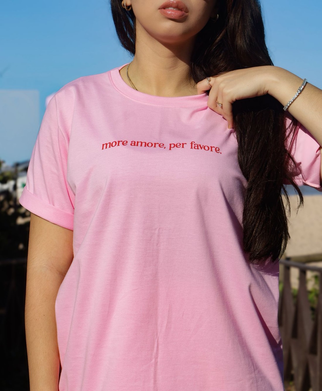 Camiseta T-shirt feminina Donatella cor rosa candy