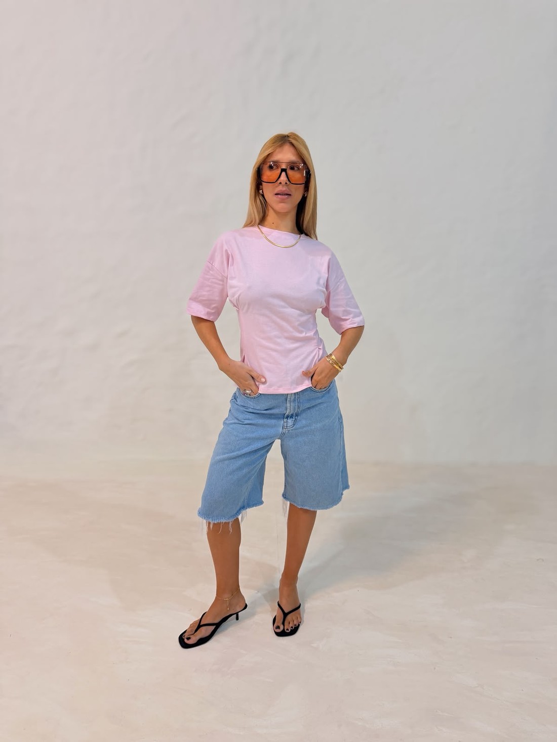 Blusa Amanda detalhe trapeado cor rosa claro Blusa Amanda detalhe trapeado cor rosa claro