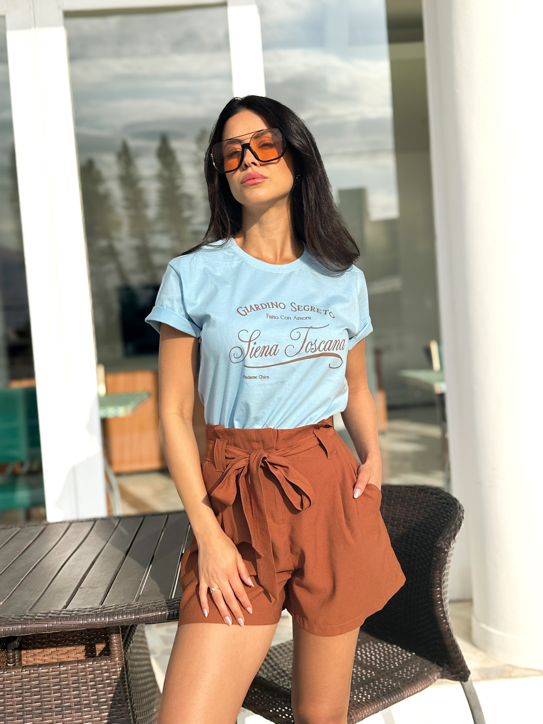 Camiseta T-shirt feminina Toscana cor azul claro