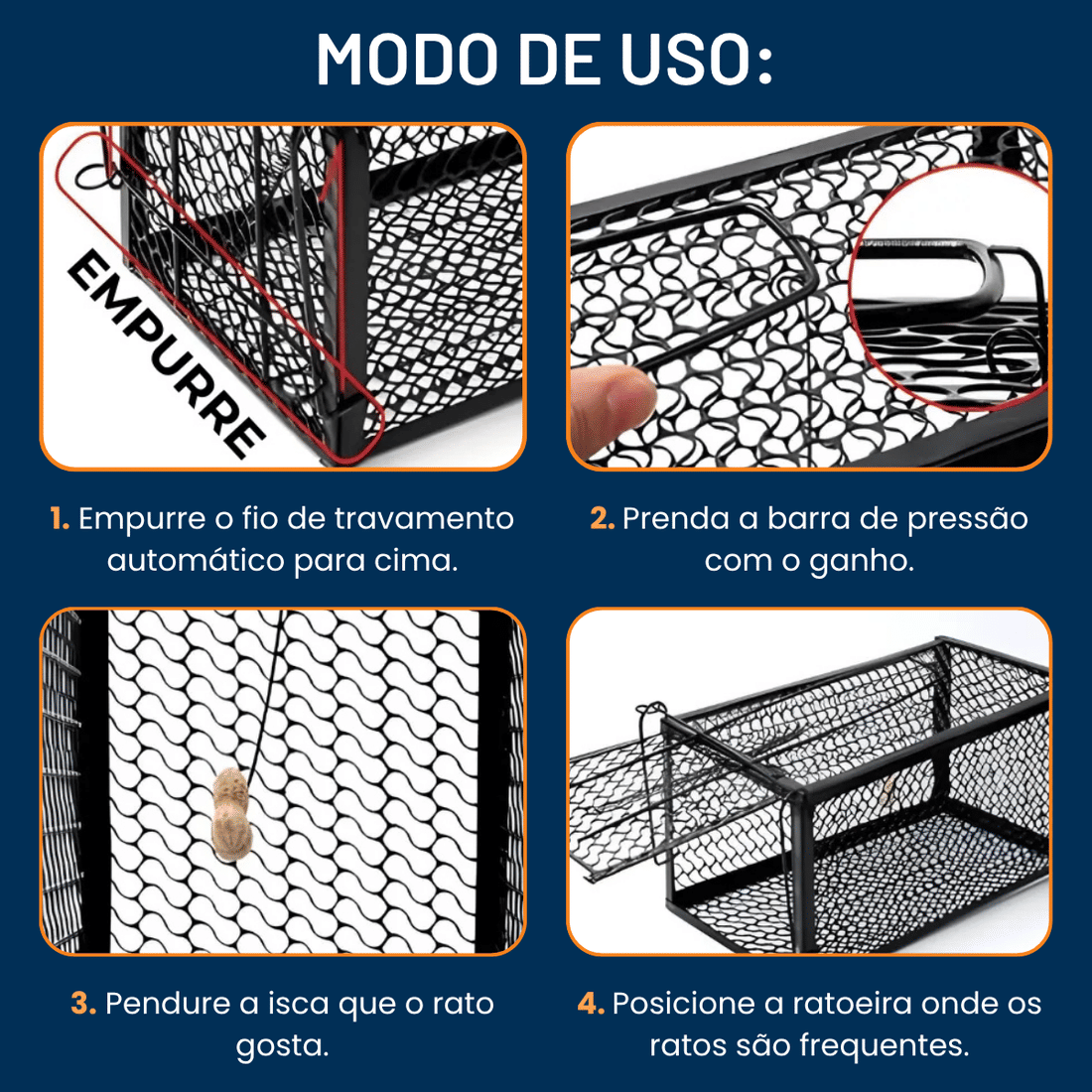 RATOEIRA TIPO GAIOLA 11.2X11.2X23CM - PRETA