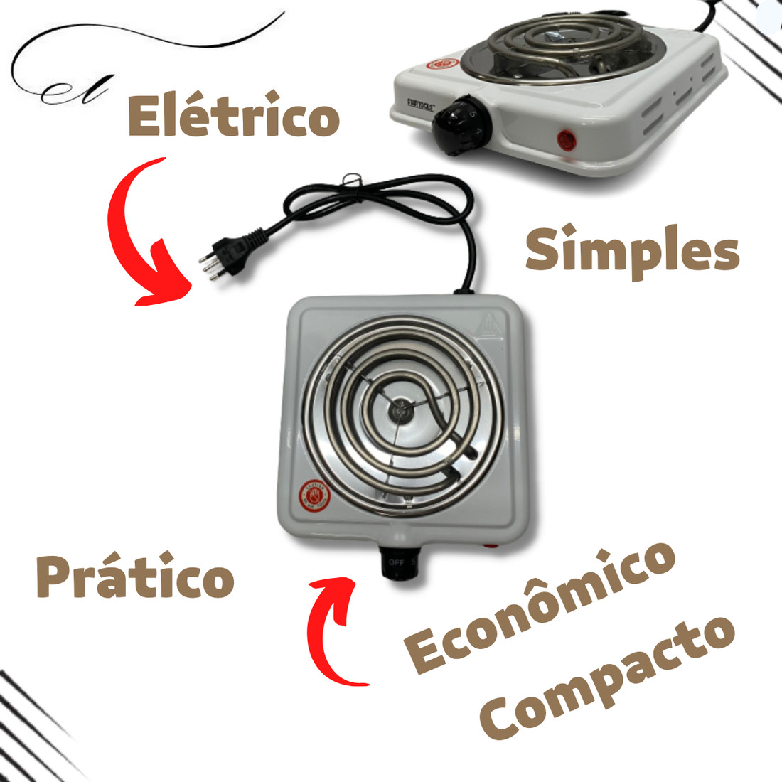 Fogareiro Elétrico Portátil Fogão 1 ou 2 Bocas Cozinha Camping Mesa Compacto Viagem Trailer Emergência