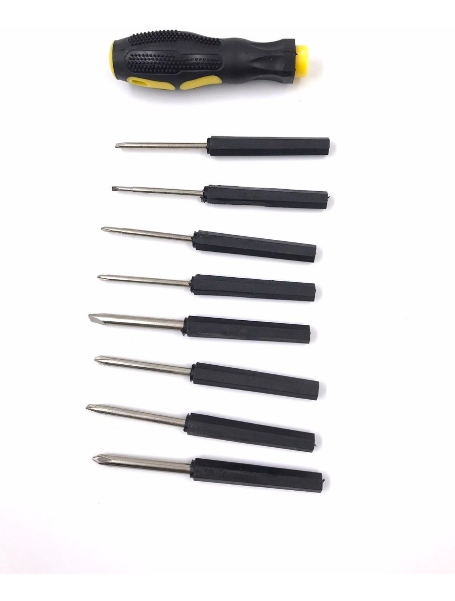 Kit 9 Chaves Fenda e Phillips Cabo Emborrachado Pontas Intercambiáveis
