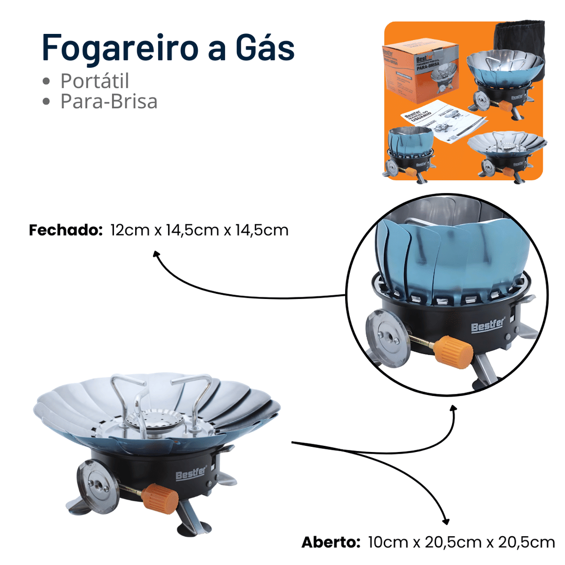 Fogareiro a Gás Portátil Dobrável com Estojo