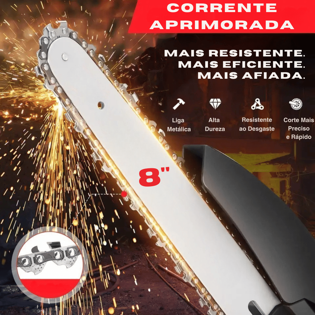 Motosserra Elétrica Portátil Sem Fio 8" + 2 Baterias 48V